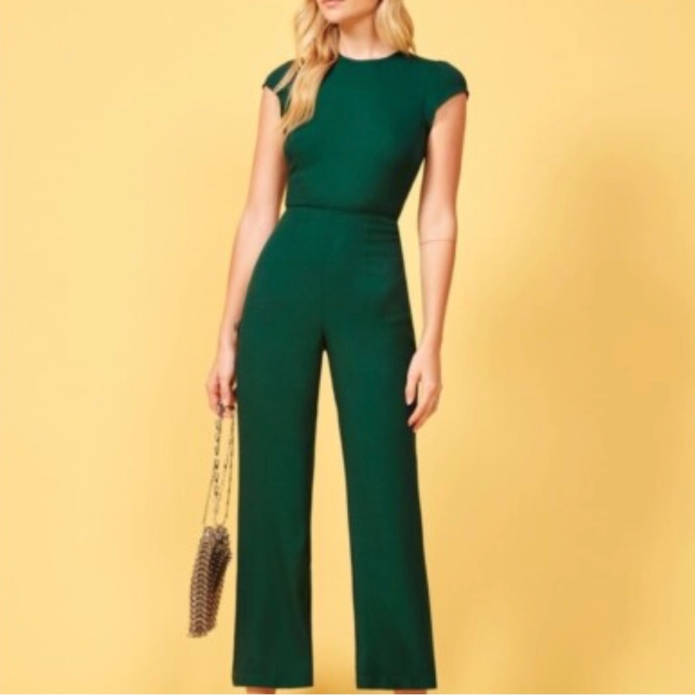 Reformation Green Wide Leg Jumpsuit with Belt